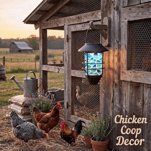 Solar Lanterns Outdoor Hanging Lights Mosaic Blue Stained Glass Glass Wall Lantern 2 Pack, Waterproof Decorative Solar Sconce with Wall Mount Kit for Garden Porch Fence Chicken Coop Summer Decor - Image 5