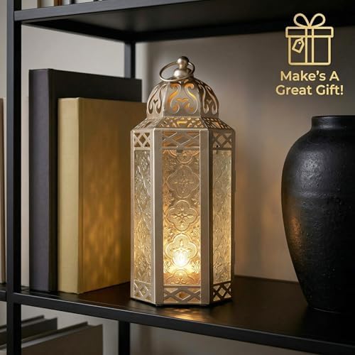 Vela Lanterns Decorative Indoor Moroccan Candle Holder, White Gold, M, 2PK - Image 4