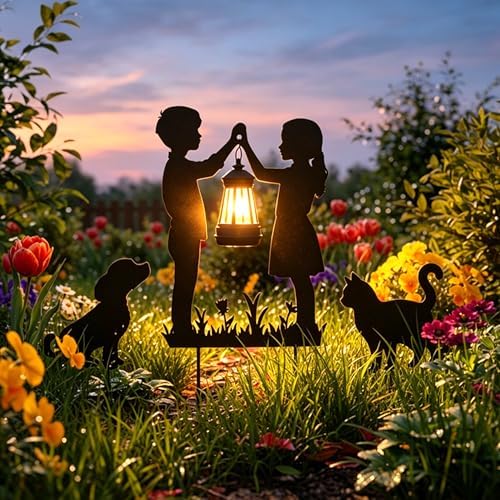 Boy Girl Cat Dog Solar Lights Outdoor Decorative pathway Garden Decor Stake by Unknown