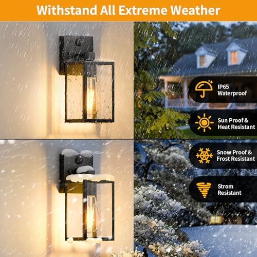 2 Pack Motion Sensor Outdoor Light Fixtures Wall Mount, H 10.24'' Small Front Porch Lights for House, Exterior Wall Sconce, Black Waterproof Lantern Lamp,Outside Coach Light for Garage Entryway Yard - Image 4