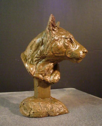 Hand Sculpted Cast Bronze Collection Sculpture Fine Art Wildlife Panter, Cougar, Mountain Lion Bust (Finish Shale, Sandstone & Bronze) - Image 2