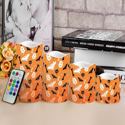 Flameless Candles Battery Operated Candles with Remote Control and Timers Color Changing Halloween Party Decor Accessories Flickering LED Pillar Candles Set of 4 Halloween Bat - Image 4