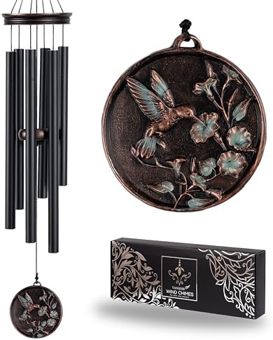 Vanquer Vintage Wind Chimes for Outside Deep Tone - 34'' Wind Chimes Outdoor Clearance, Windchimes Outdoors, Memorial Wind Chimes, Sympathy Gift, Patio, Home Décor, Vintage Black (34" Hummingbird - A) by Vanquer