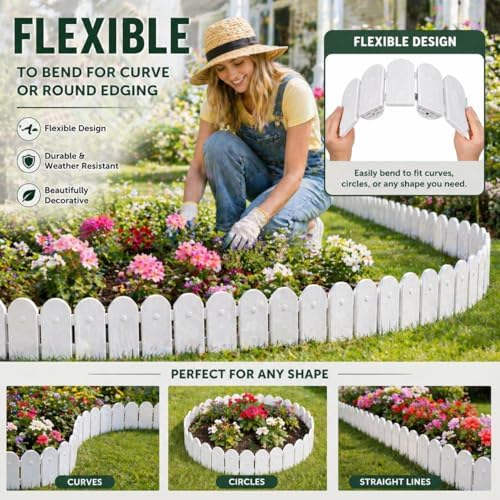 Evelyne Garden Border Edging: Wooden Fence Design - 8pcs White Yard Landscaping Fence Liner Lawn Edge Barrier - 10ft Kit of Decorative Lawn Landscape Panels Elements -Landscaping Edging-GMT-10374-D08 - Image 3