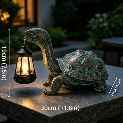 Solar Turtle Garden Statue with Hanging Solar Lantern - Image 2
