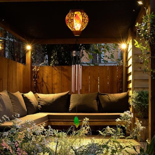 Starsoul Solar Wind Chimes for Outside, Cardinal Hot Air Balloon with Flickering Flame Solar Wind Chime, Glass Windchimes Outdoors Garden Decor, Gift for Mother's Day Mom Grandma - Image 5