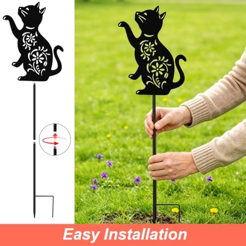 VOOKRY Solar Lights Outdoor,Watering Can with Cat Silhouette Stake - Image 6