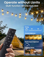Brightever 50FT Solar String Lights Outdoor with Remote, 18+1 LED Shatterproof G40 Bulbs, 3 Lighting Modes & Timable, Waterproof Dimmable Solar Power Patio Lights for Camping, Backyard, Party - Image 5