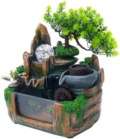 Tabletop Rockery Fountain, Small Waterfall Fountains Indoor with LED Lamp Atomization Effect, Rockery Water Fountain Ornament for Home Office Bedroom Decoration, Style D - Image 7
