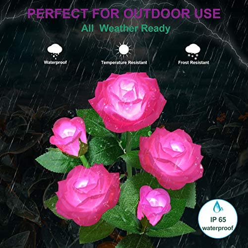 Solar Flower Lights Outdoor - Upgraded New Material Two Modes Realistic LED Solar Powered Waterproof Lights with 5 Roses, Solar Decorative Stake Lights for Garden (Pink, 2 Pack) - Image 5