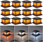 JOFIOS Flickering Flame Solar Post Cap Lights Outdoor, Black Post Lights with 3 Color Temperature, Fits 3.5" 4" 4.5" 5" Wood/Vinyl Posts, IP64 Waterproof Fence Deck Lights for Garden Patio Yard 12Pack by JOFIOS