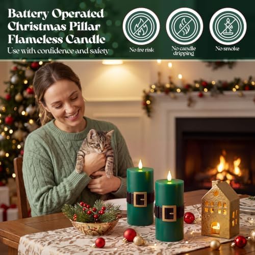 Retisee 2 Pack Christmas Flameless Candle, Santa Belt Design, Green - Image 4