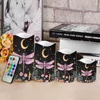 Pink Dragonfly Moon Flameless Candles with Remote Timer Battery Powered LED Candles Color Changing Pillar Electric Fake Candles Bulk for Indoor Set of 4 - Image 4