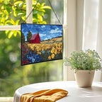 Barn Surrounded by Summer Wildflowers Rectangular Stained Glass Suncatcher – Hanging Window Panel with Animal & Nature Scene – Vibrant Glass Art Gift for Wildlife, Fantasy, Nature Lovers 5PBAyy - Image 2