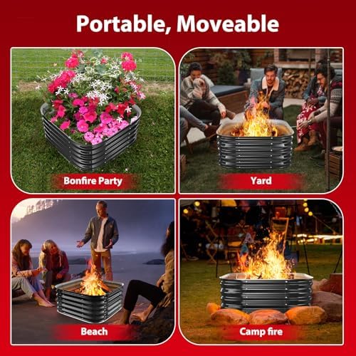 Height 16.5 Inch, Square Galvanized Steel Fire Pit for Outside, Heavy Duty Steel Fire Pit In-Ground for Backyard, Camping, Bonfire, Flower Raised Garden Bed for Garden (2.3x2.3x1.5ft) - Image 6