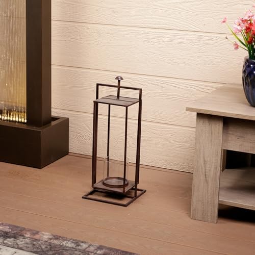 Alpine Corporation 19" Small Rectangular Lantern with Glass Candle Holder , Outdoor Lantern for Patio, Porch, or Deck Décor, Bronze - Image 3