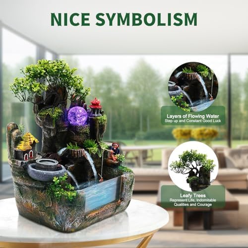 Resin Tabletop Waterfall Fountain,Small Rockery Fountain with LED Light,Tabletop Fountain Ornament,Relaxing Desktop Water Fountains for Office,Bedroom & Home Decor - Image 4