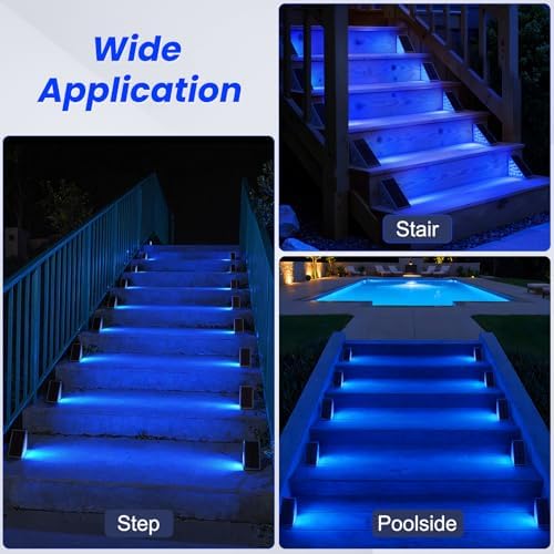 NIORSUN Solar Step Lights,12 Pack Blue LED Outdoor Step Lights, Stair Lights Outdoor for Patio, Fence, Yard, Walkway, Solar Powered Auto On/Off, IP67 Waterproof, Easy Install - Image 5