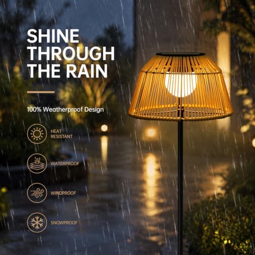 Solar Outdoor Floor Lamp with Rattan Shade, 3 Height Options - Image 3