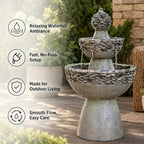 Teamson Home 36.5 in. Outdoor 3-Tier Zen-Style Pedestal Water Fountain in. with Stone Trim with Pump and 2.64 Gallon Capacity, Stone Gray - Image 3