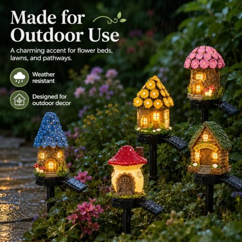 6 Pack-Solar Lights Outdoor, Mushroom Fairy House Stake Lights, Waterproof Cute Garden Decor for Yard, Lawn, Pathway, Patio & Cottage Garden - Image 6