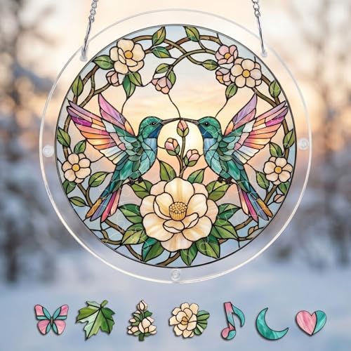 Hummingbird Puzzle Acrylic Suncatcher Size 12 inches, Garden Floral Sun Catchers, Window Hanging Ornaments, Stained Glass Effect Decor for Puzzle Lover by GIKZO