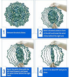 Dark Green Flower Wind Spinner for Garden Yard 12In, Spring Blue Yellow Floral Country 3D Stainless Steel Kinetic Hanging Wind Spinners Rustproof Outdoor Decor for Lawn Patio Home - Image 5