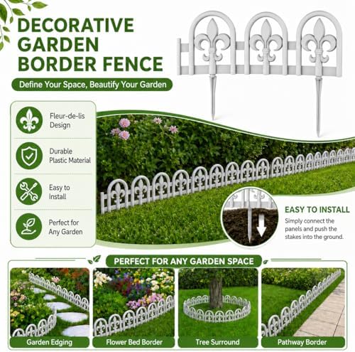 Evelyne Gray Garden Border Plastic Edging – PP Plastic, Short Metal-Free Wrought Iron Look Design, 27pcs Yard Landscaping Fence Liner Lawn Edge Barrier, 35ft Kit of Decorative Lawn Landscape Panels - Image 2
