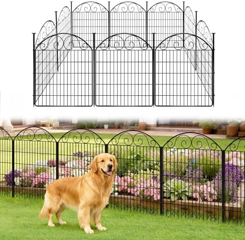 COLRASN 10 Panels No Dig Decorative Garden Dog Fence Outdoor for Yard, 33in(H) x 24.16ft(W) Tall Animal Barrier Fenceing Panels, Rustproof Ground Stakes Temporary Wire Screen for Patio by COLRASN