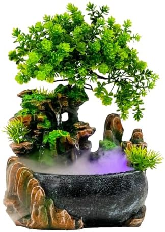 Gdrasuya10 Atomizing Rockery Water Fountain Desktop Chinese Fengshui LED Lamp Waterfall Water Sound Indoor Office Home by Gdrasuya10