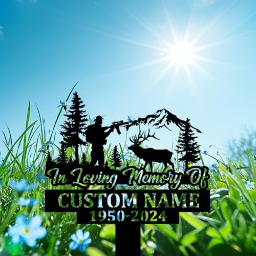 Personalized Hunter Grave Marker Elk Hunter Memorial Garden Stake 8-24 inch Hunter Dad Loss Gift, Hunter Memorial Gift Loss of Loved One (Elk Hunter) - Image 2