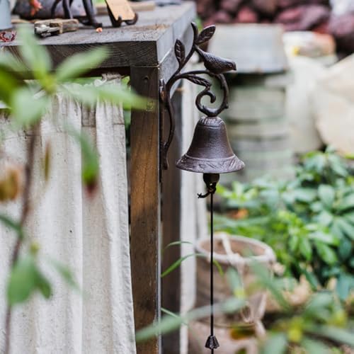 Cast Iron Flower Bird Bell Rustic Retro Wall Decor Brown Iron - Image 4