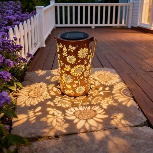Colorful Sunflower Glow Solar Garden Lantern, 2026 Waterproof Outdoor Solar Powered Hanging Light for Garden, Patio, Pathway Lantern, Metal Lanterns Decorative Outdoor (1Pcs Warm) by uojpt