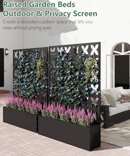 2PCS Metal Planter Box with Trellis,70.9"x47.2"x15.7" Raised Garden Bed with Drainage Holes, Privacy Planters for Outdoor Garden Bed for Climbing Plants,Vegetables,and Vines, Black-X - Image 3