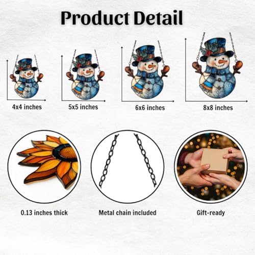Snowman Cute Mistletoe Winter Scarf Acrylic Suncatcher - Image 2