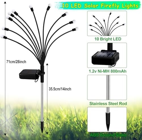 Kohlrabi Solar Garden Lights Outdoor, 10 Pack 80 LED Blue Firefly Lights Waterproof, Sway by Wind, Solar Wind Swaying Light for Yard Patio Backyard Garden Planter Flower Bed Pathway Decoration - Image 2