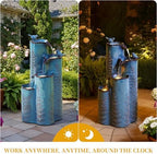 32" Outdoor Water Fountain, Ceramic Outdoor Fountain, Stacked 4-Tier Vase Waterfalls for Garden, Patio, Yard, or Porch Decor, Creating Relaxing Serene Oasis, Embossed Leaf Pattern, Turquoise - Image 6