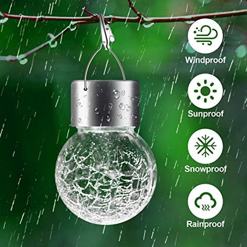 Solar Lights Outdoor Hanging Decorative Globe 24 Pack, Waterproof Solar Lantern with Handle and Clip, Solar Powered Glass Ball Lights for Garden Yard Fence Tree Umbrella Holiday Décor, Cold White - Image 5