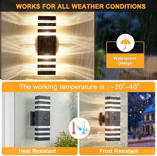Motion Sensor Outdoor Wall Light Fixture Up Down Porch Lights Modern Dusk to Dawn Exterior Sconce Wall Mount Outside Coach Lantern for House Front Door Garage (Include 2 Free Dimmable Bulbs) - Image 5