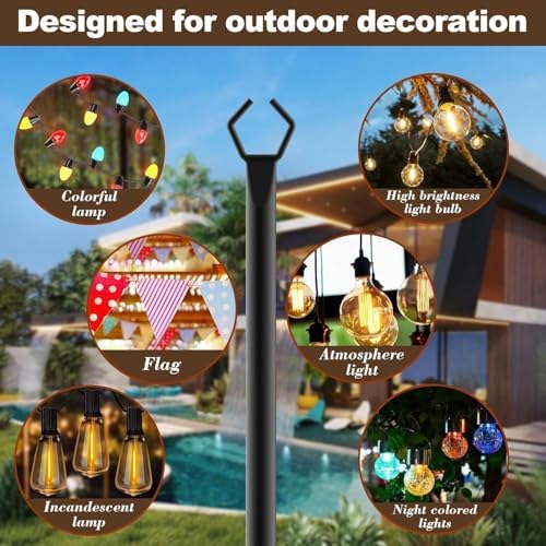 10Ft Exterior Light Poles 10 Pack, Durable Metal String Light Posts for Outdoor Use, Equipped with Fixed Brackets for Yard, Terrace, Backyard and Garden Lighting Decor - Image 3