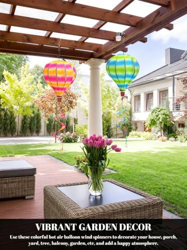 2PCS Giant Rainbow Hot Air Balloon Wind Spinners 14" W x 59" H Large Multicolor Whirligig Wind Spinner Hanging Ornaments for Yard Garden Lawn Outdoor Decorations(Pink&Green) - Image 4