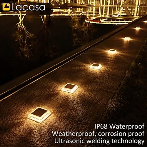 Lacasa Solar Deck Lights, 4 Pack 30LM LED Dock Light Warm White 2700K, Outdoor Solar Powered Step Light Up All Night IP68 Waterproof Auto ON/Off for Garden Stairs Driveway Pathway - Image 4