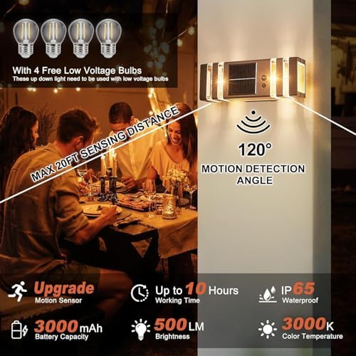 Oil Rubbed Bronze Solar Outdoor Wall Lights with 3-Mode Motion Sensor Outside Sconces Up Down Solar Porch Light Fixtures 3000K 500LM Dusk to Dawn Modern Exterior Wall Lamp for House Garage Front Door - Image 3