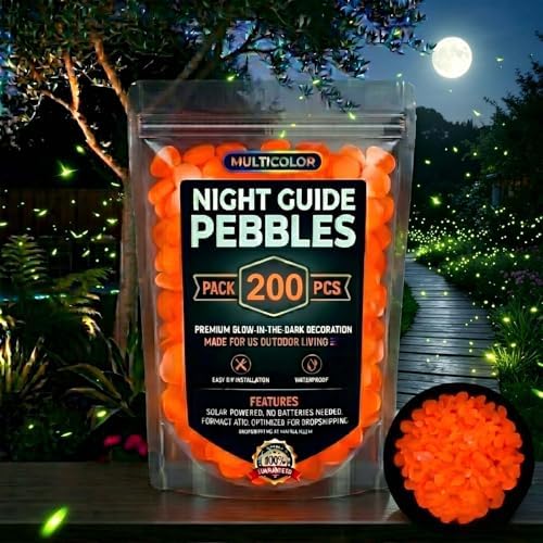 1000pcs Glow-in-The-Dark Rocks, Night Guide Luminous Pebbles for Outdoor Garden Landscaping, Colorful Glow Stones for Walkway, Stepping Stones, Fish Tank Décor (5 Pack*Orange) by Lubunet