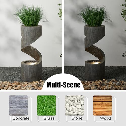 Glitzhome Outdoor Fountain with LED Light, Spiral Water Fountain Outdoor with Stone Planter, Modern Curved Waterfall Fountains Water Feature for Garden Patio, 31.3”H - Image 5