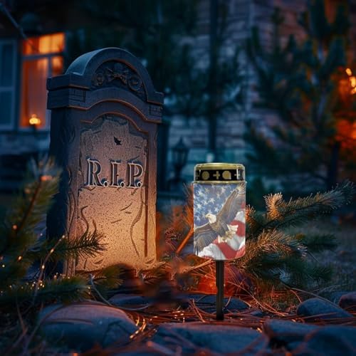Poceacles Eagle American Flag Pattern Solar Lights Outdoor Waterproof Grave Lights for Cemetery LED Flameless Candle Cemetery Solar Pillar Candles Outdoor Decor, 6 Piece - Image 2