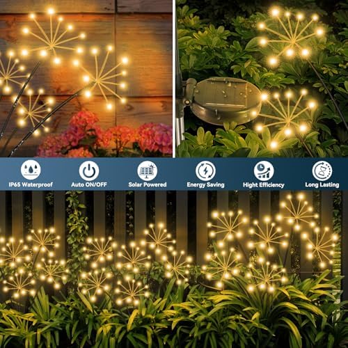 Solar Garden Lights 4 Pack Waterproof Swaying Starburst Light Solar Outdoor Lights for Yard Patio Walkway Pathway Party Wedding Decoration, Unique Gifts for Women, Warm White - Image 4