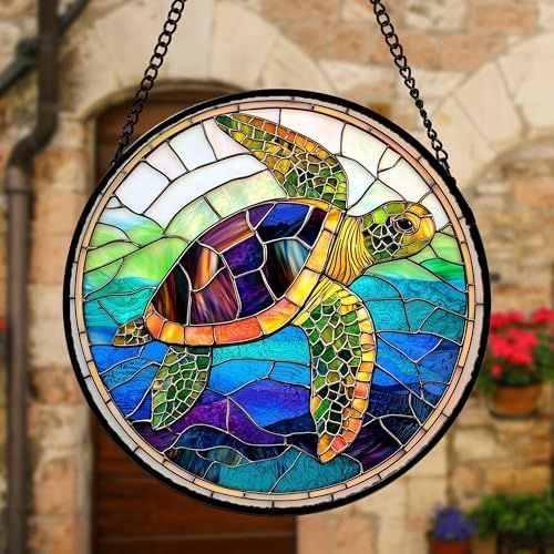 Colored Sea Turtle Ocean Stained Glass Window Hanging Suncatcher Gifts 15" - Image 4