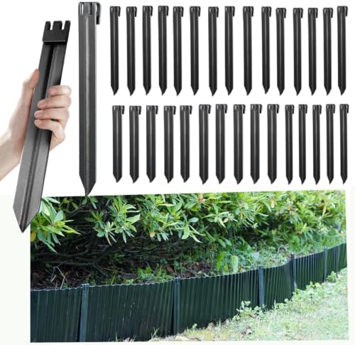 30Pcs 10Inch Black Metal Landscape Edging Stakes, No Installation for Corrugated Garden Landscape Edging/Terrace Board/Grass Barrier/Bender Board/Garden Liner/Tent pegs/Dog Stakes by Ultiteque