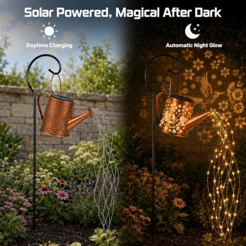 Solar Watering Can Lights Waterproof Hanging Decor Floral Hummingbird Yard - Image 3